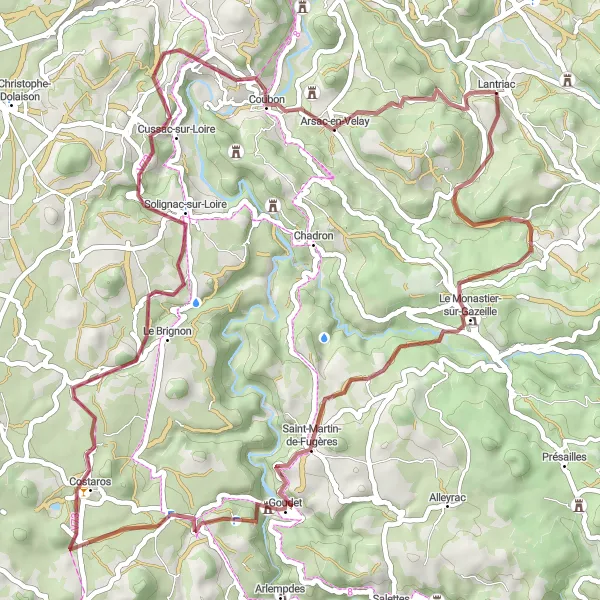 Miniature de la carte de l'inspiration cycliste "Les essences de Haute-Loire" dans la Auvergne, France. Générée par le planificateur d'itinéraire cycliste Tarmacs.app
