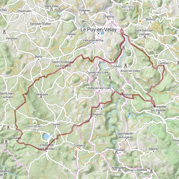 Miniature de la carte de l'inspiration cycliste "Les sentiers secrets d'Auvergne" dans la Auvergne, France. Générée par le planificateur d'itinéraire cycliste Tarmacs.app