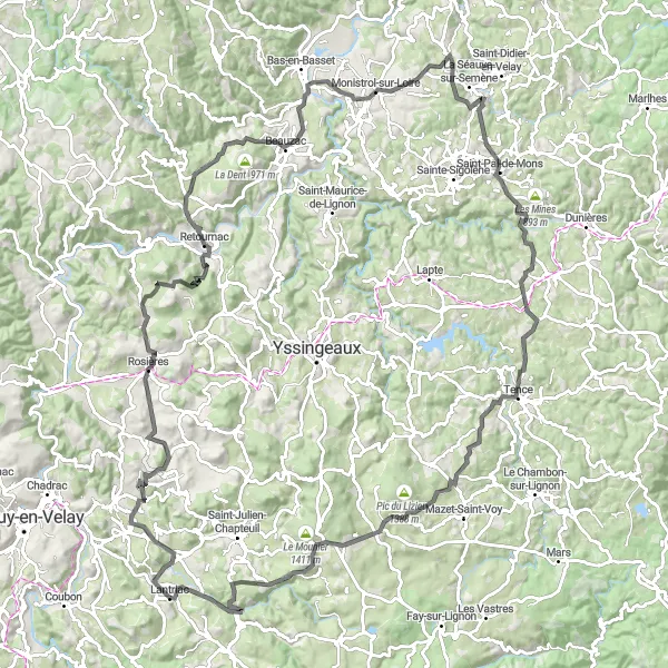 Map miniature of "Mountain Challenge" cycling inspiration in Auvergne, France. Generated by Tarmacs.app cycling route planner