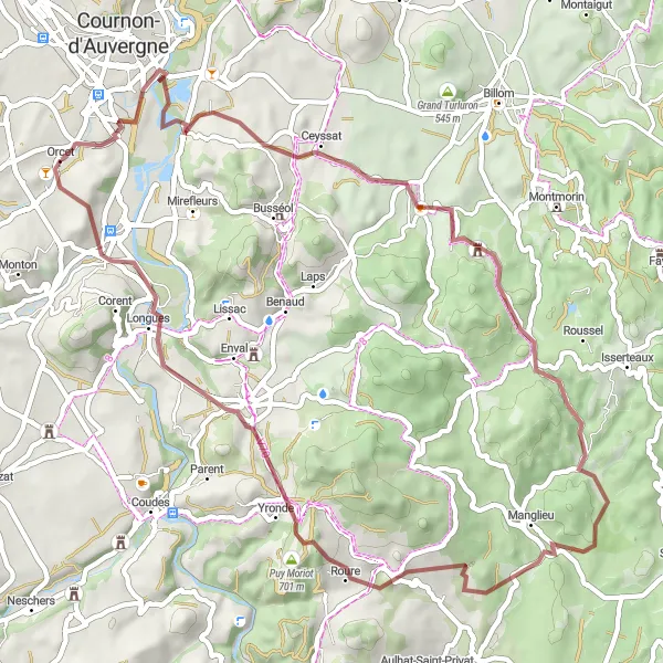 Map miniature of "Gravel Adventure to Puy Moriot" cycling inspiration in Auvergne, France. Generated by Tarmacs.app cycling route planner