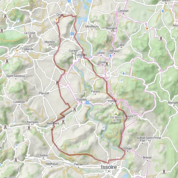 Miniature de la carte de l'inspiration cycliste "Circuit Vic-le-Comte" dans la Auvergne, France. Générée par le planificateur d'itinéraire cycliste Tarmacs.app