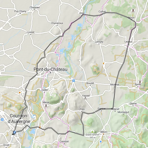 Map miniature of "The Cornonet Loop" cycling inspiration in Auvergne, France. Generated by Tarmacs.app cycling route planner