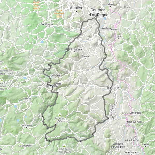 Map miniature of "Auvergne Challenge" cycling inspiration in Auvergne, France. Generated by Tarmacs.app cycling route planner