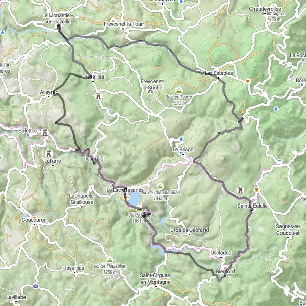 Map miniature of "Scenic Road Cycling Adventure" cycling inspiration in Auvergne, France. Generated by Tarmacs.app cycling route planner