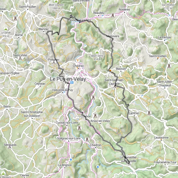 Map miniature of "The Loire Valley Express" cycling inspiration in Auvergne, France. Generated by Tarmacs.app cycling route planner