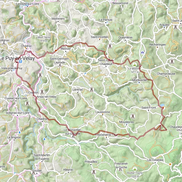 Miniature de la carte de l'inspiration cycliste "Les chemins secrets de l'Auvergne" dans la Auvergne, France. Générée par le planificateur d'itinéraire cycliste Tarmacs.app