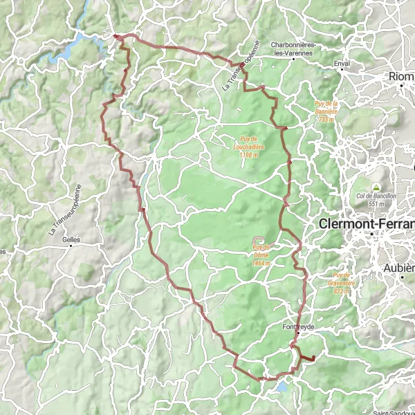 Map miniature of "Gravel Expedition through Auvergne Region" cycling inspiration in Auvergne, France. Generated by Tarmacs.app cycling route planner