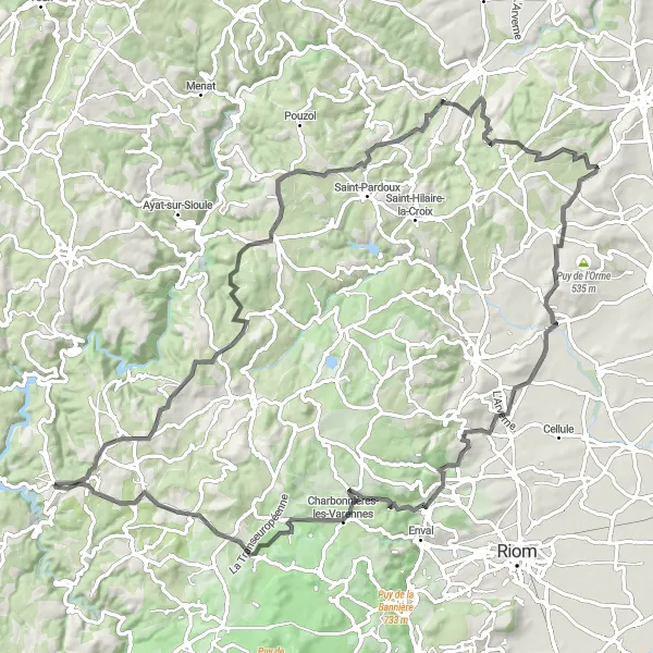 Map miniature of "N°292002 - The Volcanic Loop" cycling inspiration in Auvergne, France. Generated by Tarmacs.app cycling route planner