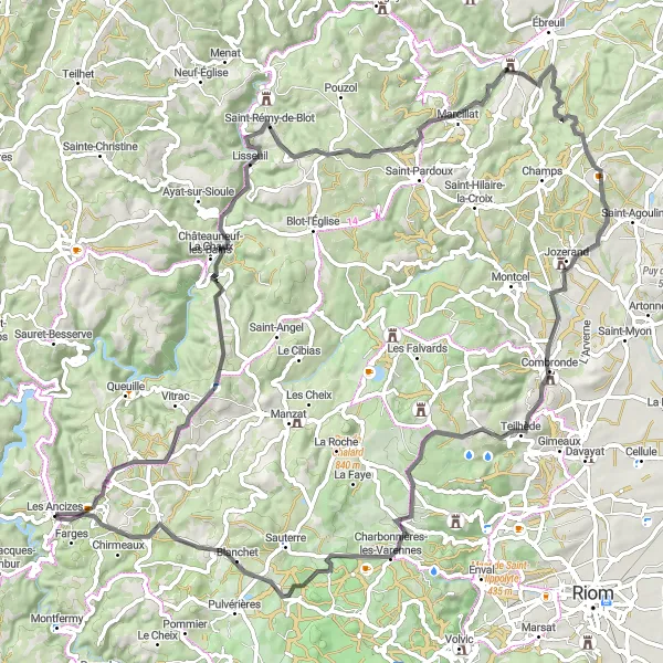Map miniature of "N°292005 - Volcanic Wonders" cycling inspiration in Auvergne, France. Generated by Tarmacs.app cycling route planner