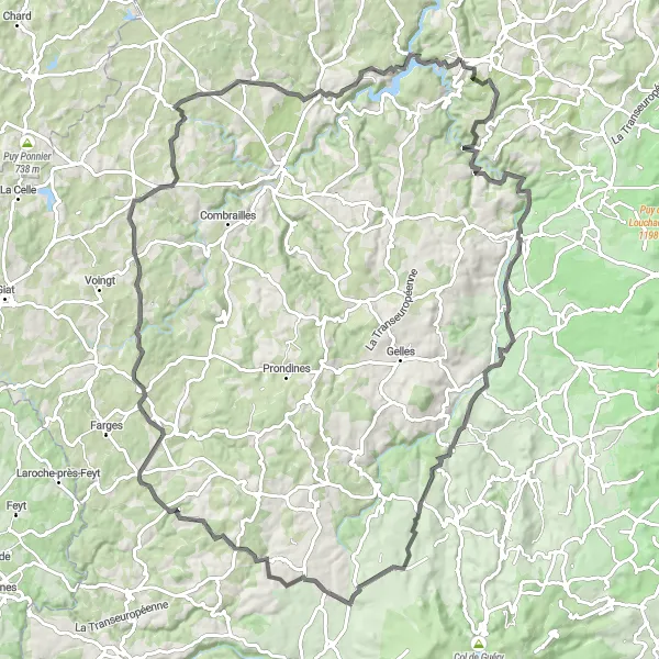 Map miniature of "Scenic Road Cycling Circuit" cycling inspiration in Auvergne, France. Generated by Tarmacs.app cycling route planner