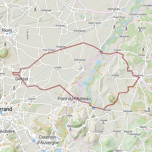 Map miniature of "The Gravel Adventure" cycling inspiration in Auvergne, France. Generated by Tarmacs.app cycling route planner