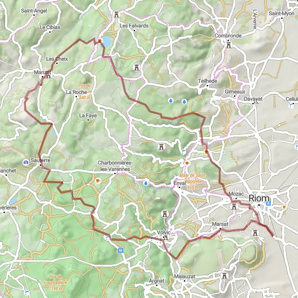 Miniature de la carte de l'inspiration cycliste "Balade à travers les volcans" dans la Auvergne, France. Générée par le planificateur d'itinéraire cycliste Tarmacs.app