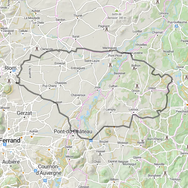 Map miniature of "The Countryside Adventure" cycling inspiration in Auvergne, France. Generated by Tarmacs.app cycling route planner