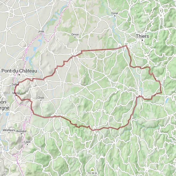 Map miniature of "Les Volcans Gravel Tour" cycling inspiration in Auvergne, France. Generated by Tarmacs.app cycling route planner