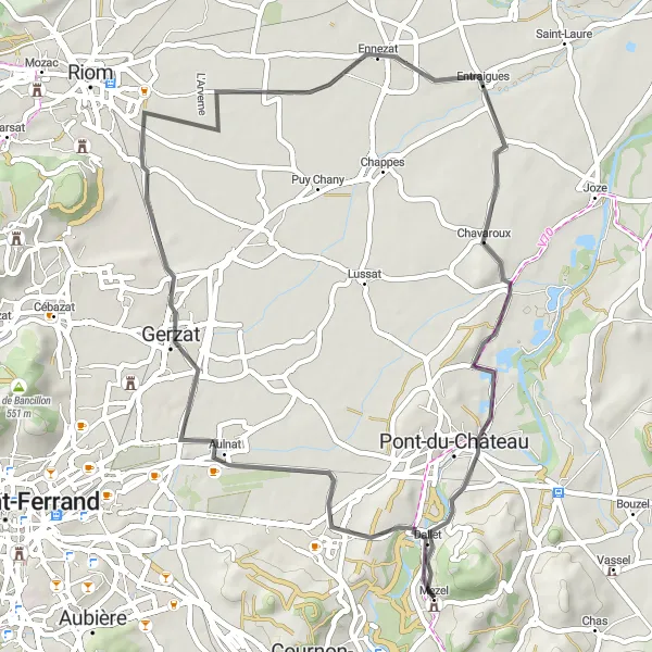 Miniature de la carte de l'inspiration cycliste "Parcours cyclable de Mezel à Puy de Mur" dans la Auvergne, France. Générée par le planificateur d'itinéraire cycliste Tarmacs.app