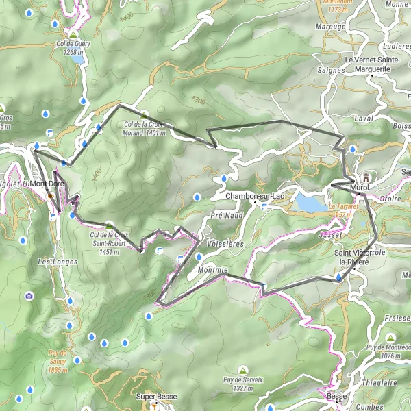 Map miniature of "Scenic Road Loop" cycling inspiration in Auvergne, France. Generated by Tarmacs.app cycling route planner
