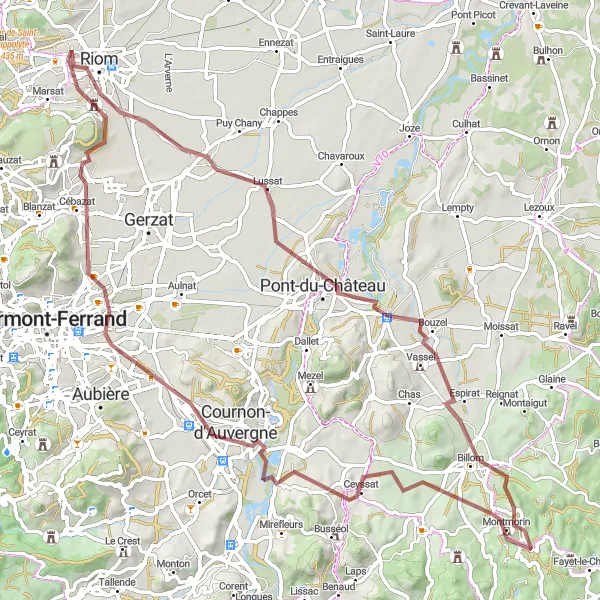 Map miniature of "The Pont-du-Château Adventure" cycling inspiration in Auvergne, France. Generated by Tarmacs.app cycling route planner