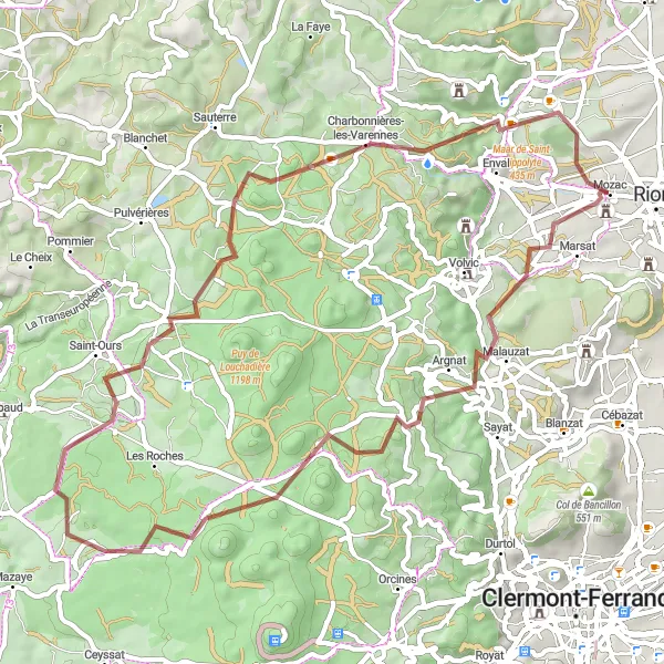 Map miniature of "The Puy de Côme Challenge" cycling inspiration in Auvergne, France. Generated by Tarmacs.app cycling route planner