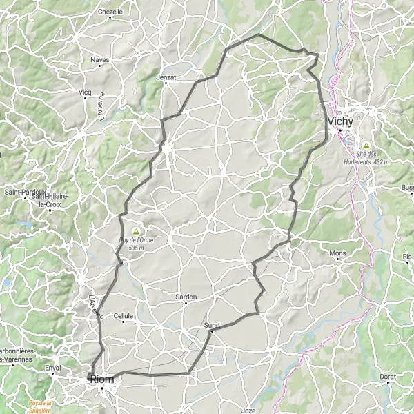 Map miniature of "The Artonne Loop" cycling inspiration in Auvergne, France. Generated by Tarmacs.app cycling route planner