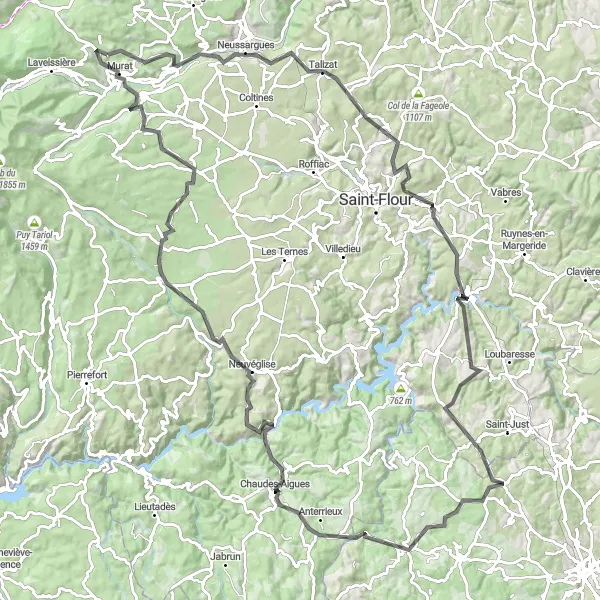 Miniature de la carte de l'inspiration cycliste "Tour des Volcans d'Auvergne" dans la Auvergne, France. Générée par le planificateur d'itinéraire cycliste Tarmacs.app