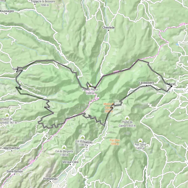 Miniature de la carte de l'inspiration cycliste "Route des Volcans d'Auvergne" dans la Auvergne, France. Générée par le planificateur d'itinéraire cycliste Tarmacs.app