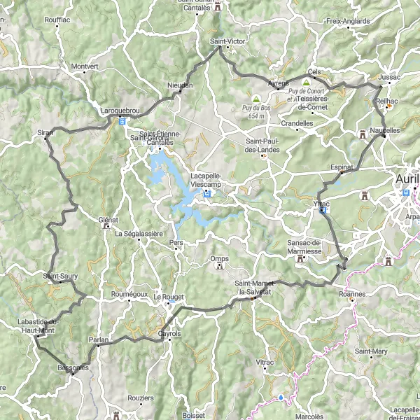 Map miniature of "Nature and Heritage Ride" cycling inspiration in Auvergne, France. Generated by Tarmacs.app cycling route planner