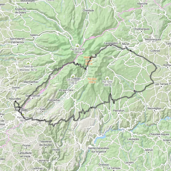 Map miniature of "The Ultimate Mountain Challenge" cycling inspiration in Auvergne, France. Generated by Tarmacs.app cycling route planner