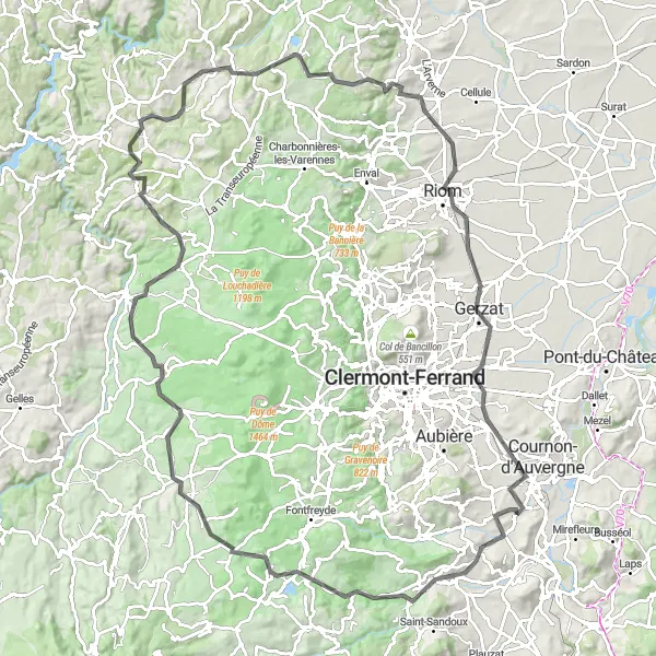 Miniature de la carte de l'inspiration cycliste "Boucle à vélo de route Saint-Amant-Tallende" dans la Auvergne, France. Générée par le planificateur d'itinéraire cycliste Tarmacs.app