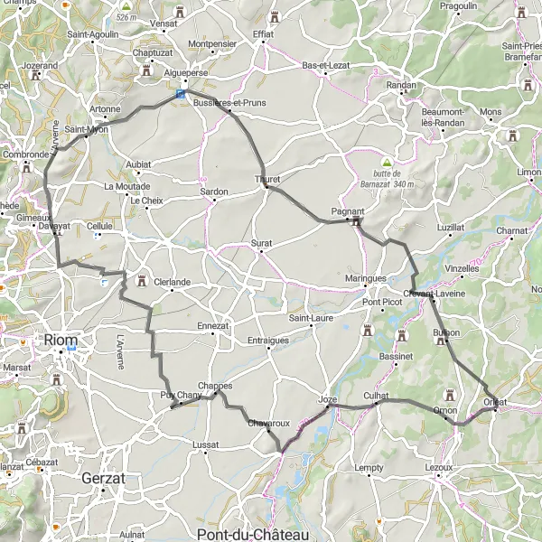 Map miniature of "The Cultural Delight" cycling inspiration in Auvergne, France. Generated by Tarmacs.app cycling route planner