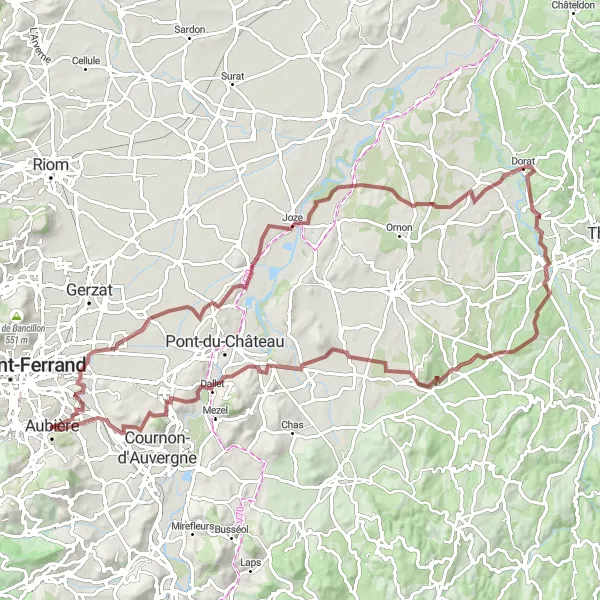 Map miniature of "Exploring Puy de Bane and Joze" cycling inspiration in Auvergne, France. Generated by Tarmacs.app cycling route planner
