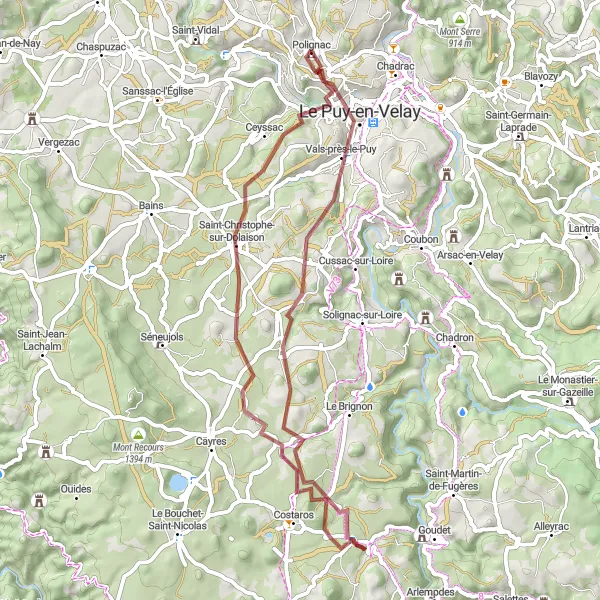 Miniature de la carte de l'inspiration cycliste "Gravel autour de Mont Denise" dans la Auvergne, France. Générée par le planificateur d'itinéraire cycliste Tarmacs.app