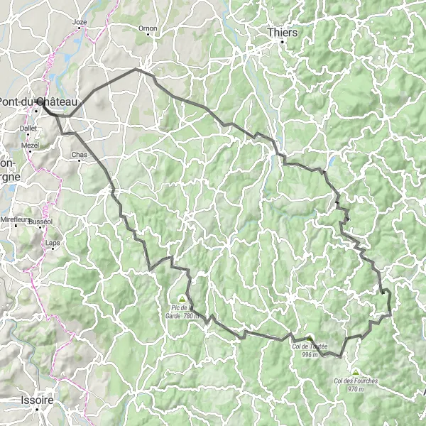 Map miniature of "The Volcanic Ring: Exploring the Ancient Landscape" cycling inspiration in Auvergne, France. Generated by Tarmacs.app cycling route planner