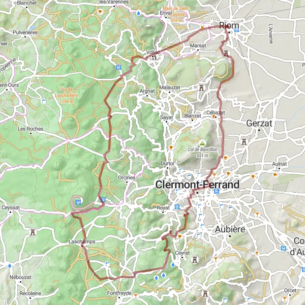 Map miniature of "Chanturgue Gravel Adventure" cycling inspiration in Auvergne, France. Generated by Tarmacs.app cycling route planner