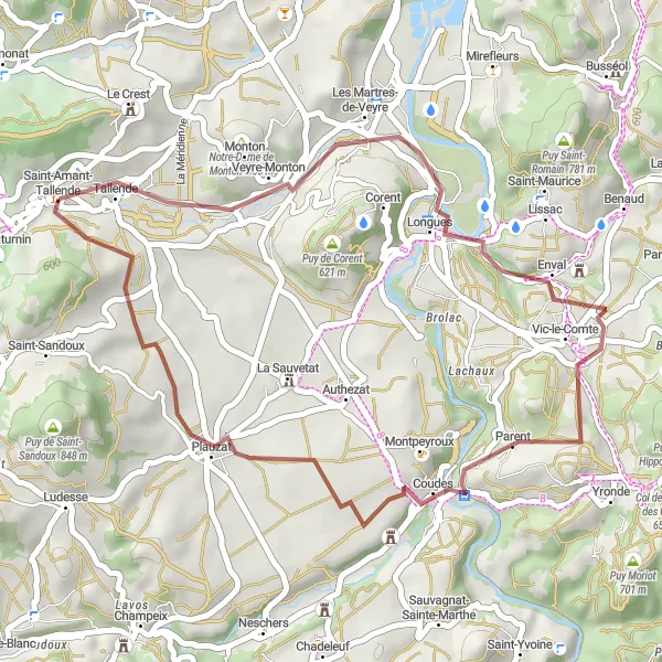 Map miniature of "Tallende countryside route" cycling inspiration in Auvergne, France. Generated by Tarmacs.app cycling route planner