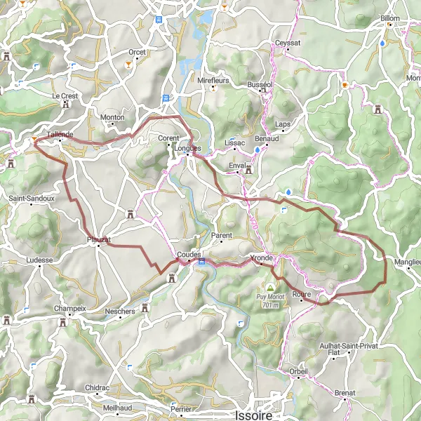 Map miniature of "Saint-Amant gravel loop" cycling inspiration in Auvergne, France. Generated by Tarmacs.app cycling route planner