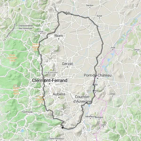 Map miniature of "Auvergne Road Adventure" cycling inspiration in Auvergne, France. Generated by Tarmacs.app cycling route planner