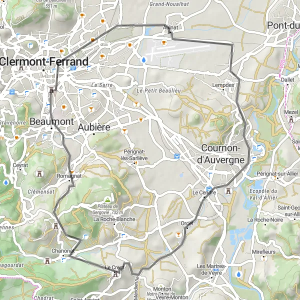 Map miniature of "Scenic Road Loop" cycling inspiration in Auvergne, France. Generated by Tarmacs.app cycling route planner