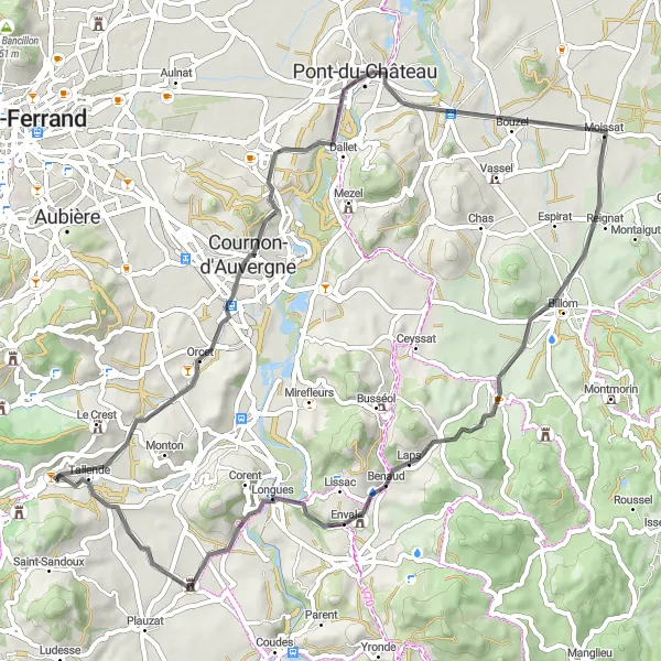 Map miniature of "Scenic road tour" cycling inspiration in Auvergne, France. Generated by Tarmacs.app cycling route planner