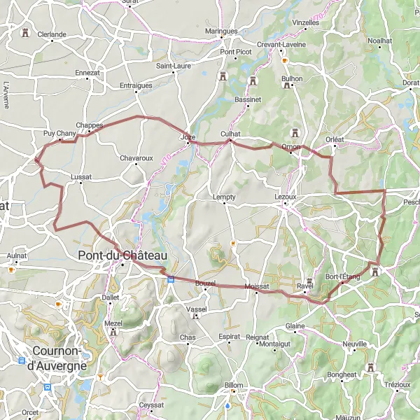 Map miniature of "Culhat Loop: Ancient Villages and Scenic Beauty" cycling inspiration in Auvergne, France. Generated by Tarmacs.app cycling route planner