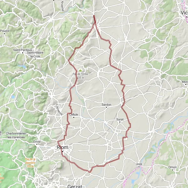 Miniature de la carte de l'inspiration cycliste "Tour de Ménétrol" dans la Auvergne, France. Générée par le planificateur d'itinéraire cycliste Tarmacs.app