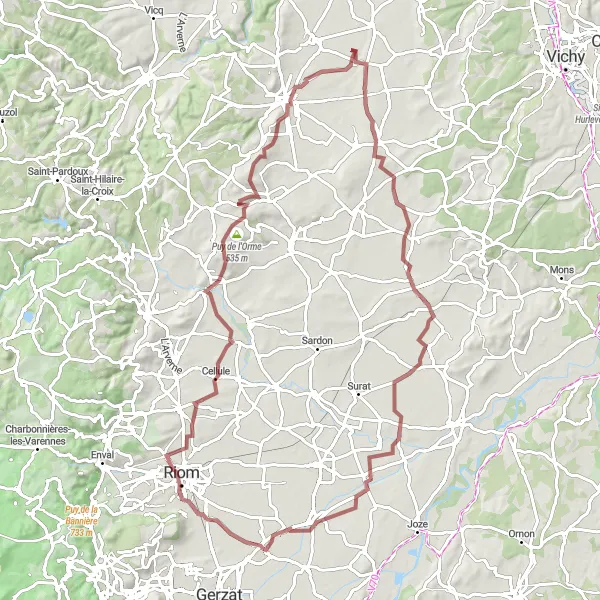 Map miniature of "Rural Gravel Ride with Scenic Highlights" cycling inspiration in Auvergne, France. Generated by Tarmacs.app cycling route planner