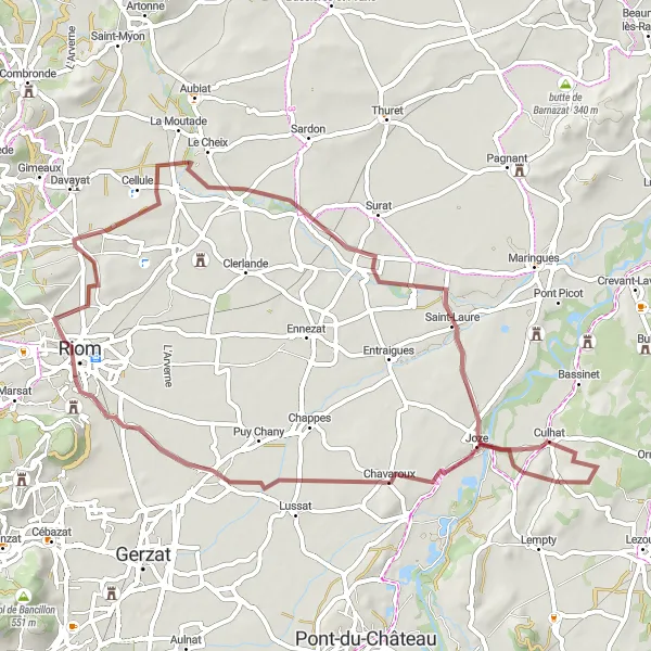 Map miniature of "Gravel Adventure" cycling inspiration in Auvergne, France. Generated by Tarmacs.app cycling route planner