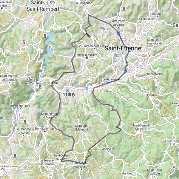 Map miniature of "A Ride to Remember: Saint-Didier-en-Velay Circuit" cycling inspiration in Auvergne, France. Generated by Tarmacs.app cycling route planner