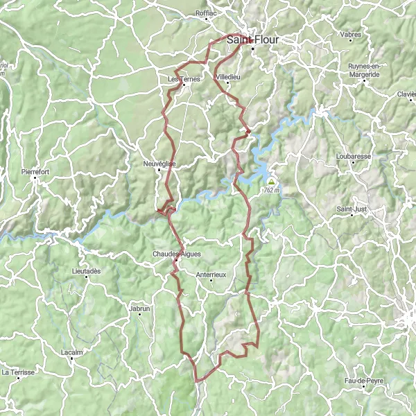 Map miniature of "Château d'Alleuze Gravel Expedtion" cycling inspiration in Auvergne, France. Generated by Tarmacs.app cycling route planner