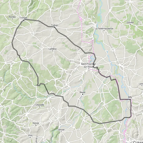Map miniature of "Rollat Adventure" cycling inspiration in Auvergne, France. Generated by Tarmacs.app cycling route planner