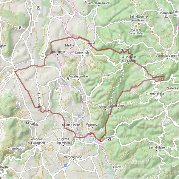 Map miniature of "Gravel Adventure through Saint-Martin-des-Plains and Charbonnier-les-Mines" cycling inspiration in Auvergne, France. Generated by Tarmacs.app cycling route planner