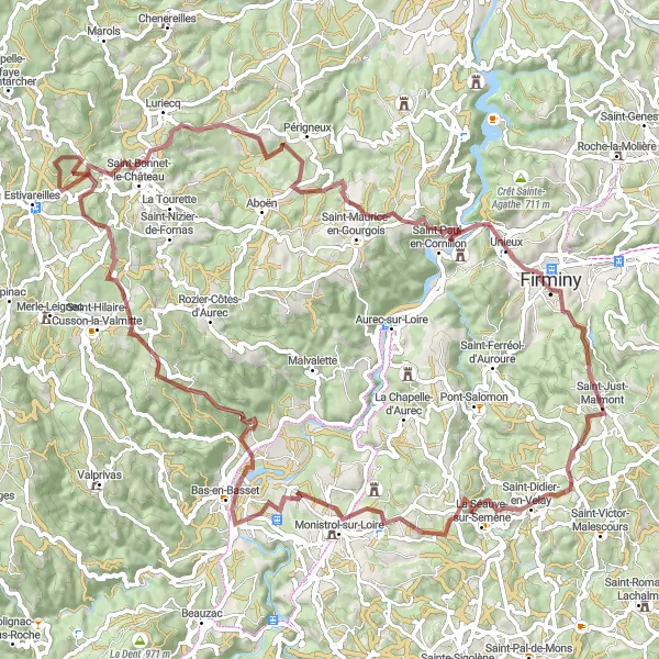 Miniature de la carte de l'inspiration cycliste "Les Montagnes Mystérieuses" dans la Auvergne, France. Générée par le planificateur d'itinéraire cycliste Tarmacs.app