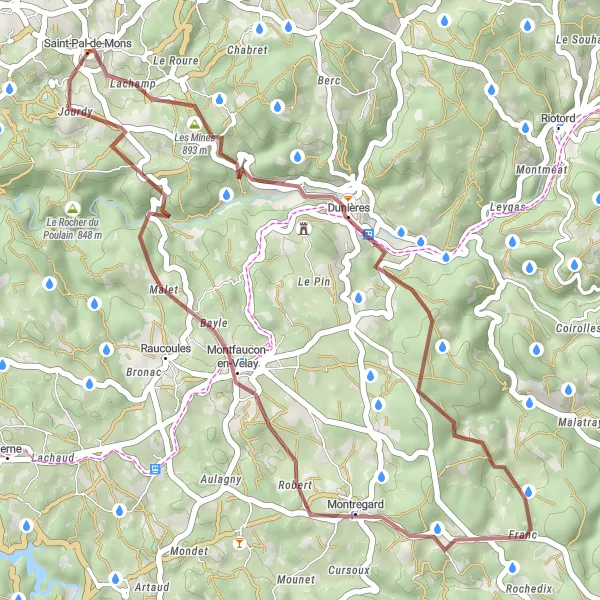 Miniature de la carte de l'inspiration cycliste "Le Circuit des Chemins de Gravel" dans la Auvergne, France. Générée par le planificateur d'itinéraire cycliste Tarmacs.app