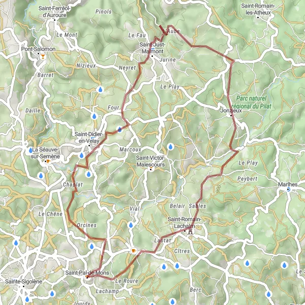 Miniature de la carte de l'inspiration cycliste "Boucle de la Vallée" dans la Auvergne, France. Générée par le planificateur d'itinéraire cycliste Tarmacs.app