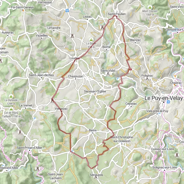 Map miniature of "Off-Road Adventure" cycling inspiration in Auvergne, France. Generated by Tarmacs.app cycling route planner